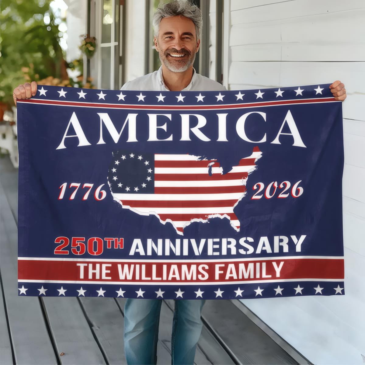 Personalized Family Name America 250th Anniversary Banner House Flag