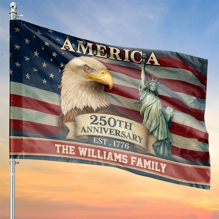 Custom Family Name Celebrate America 250th Anniversary Garden Flag Patriotic Gifts