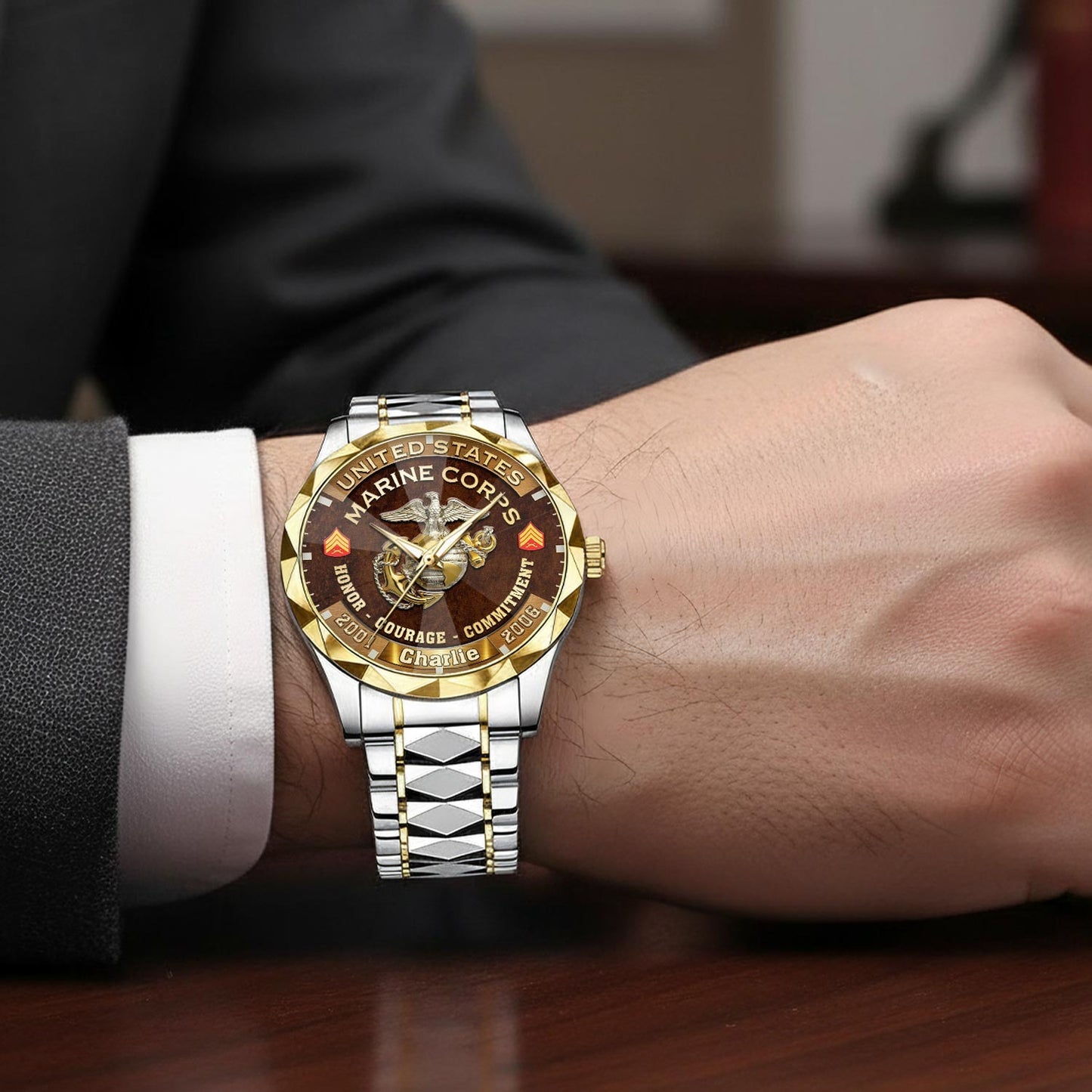 US Marine Corps – Diamond-Cut Bezel Watch – Duty Honor Country