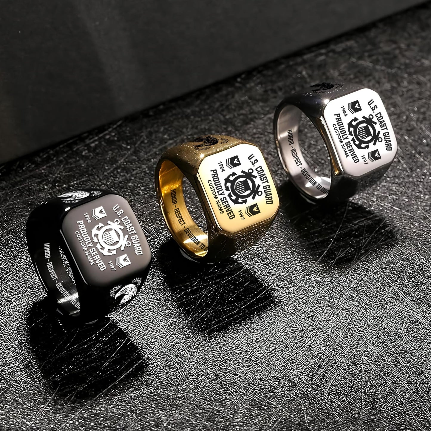 US Coast Guard – Engraved Men's Ring – Service Honor Crest