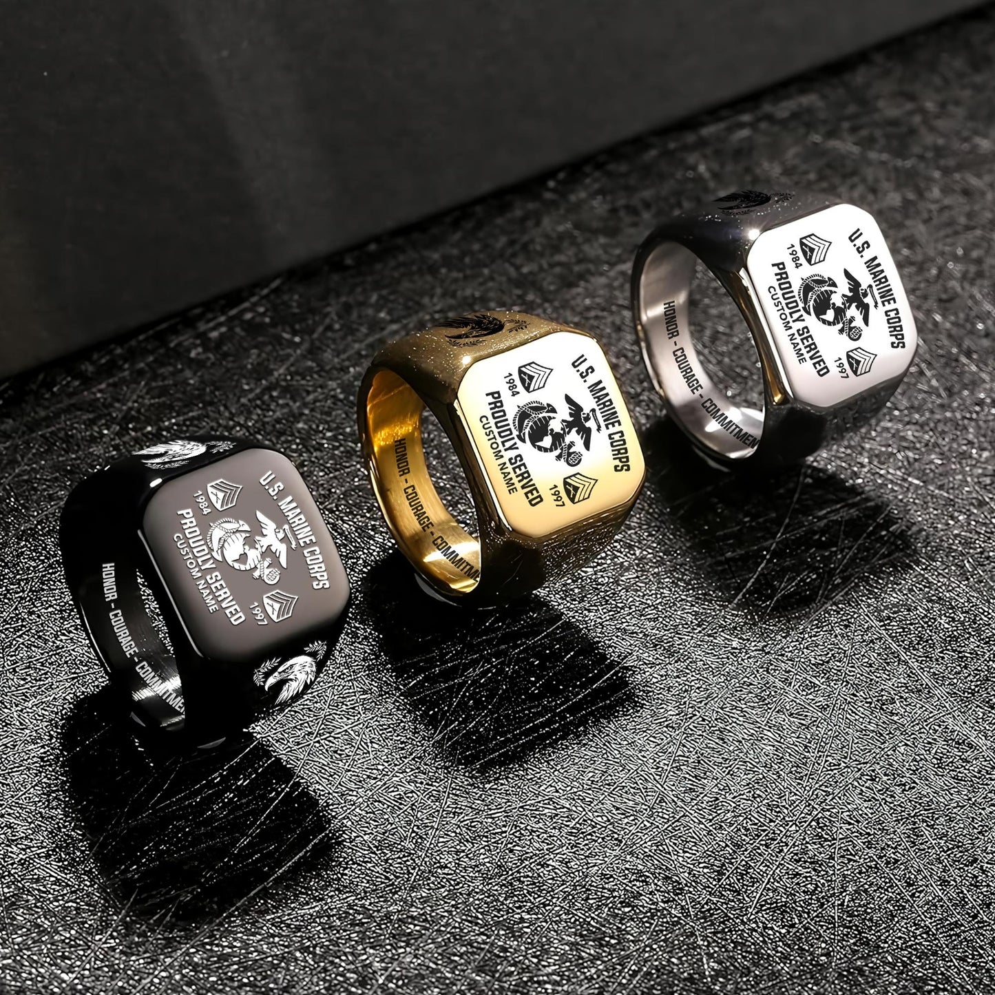 US Marine Corps – Engraved Men's Ring – Service Honor Crest