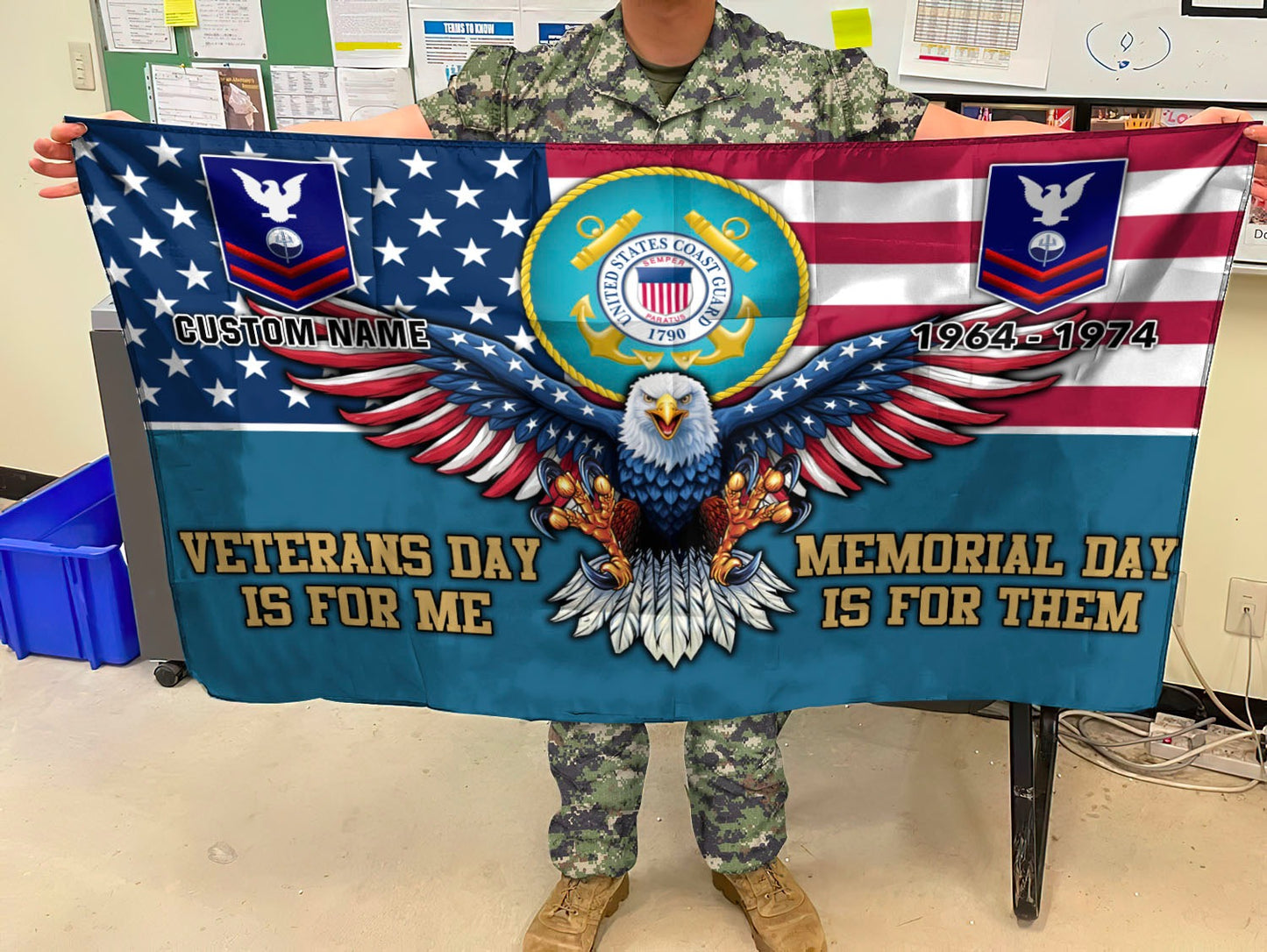 U.S. Coast Guard Flying Flag – VETERANS DAY IS FOR ME - MEMORIAL DAY IS FOR THEM