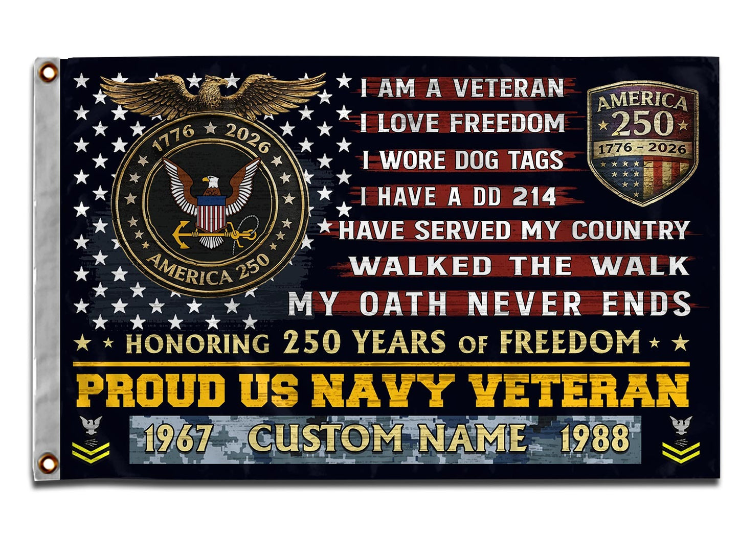 U.S. Navy Flying Flag – 250 Years Of Freedom- VER 3