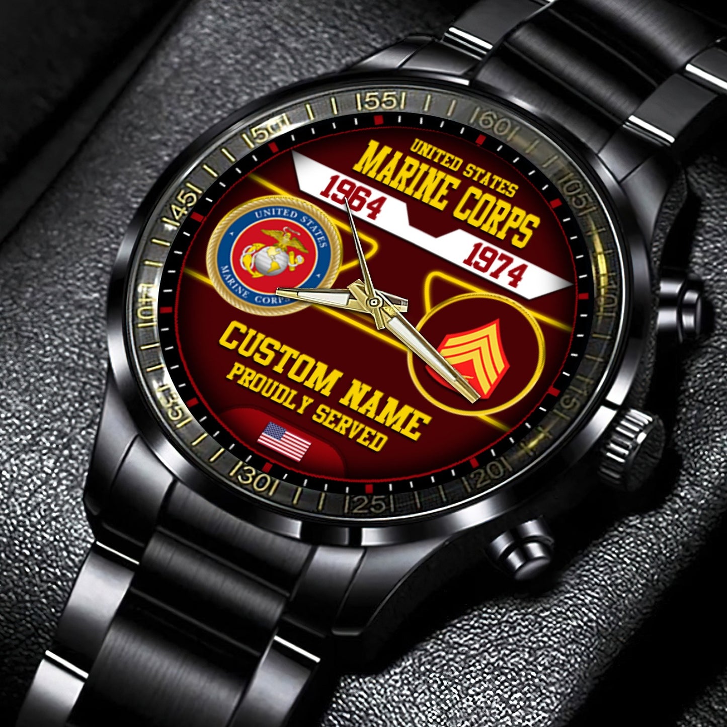 US Marine Corps – Diamond-Cut Bezel Watch – The Service Chronicle