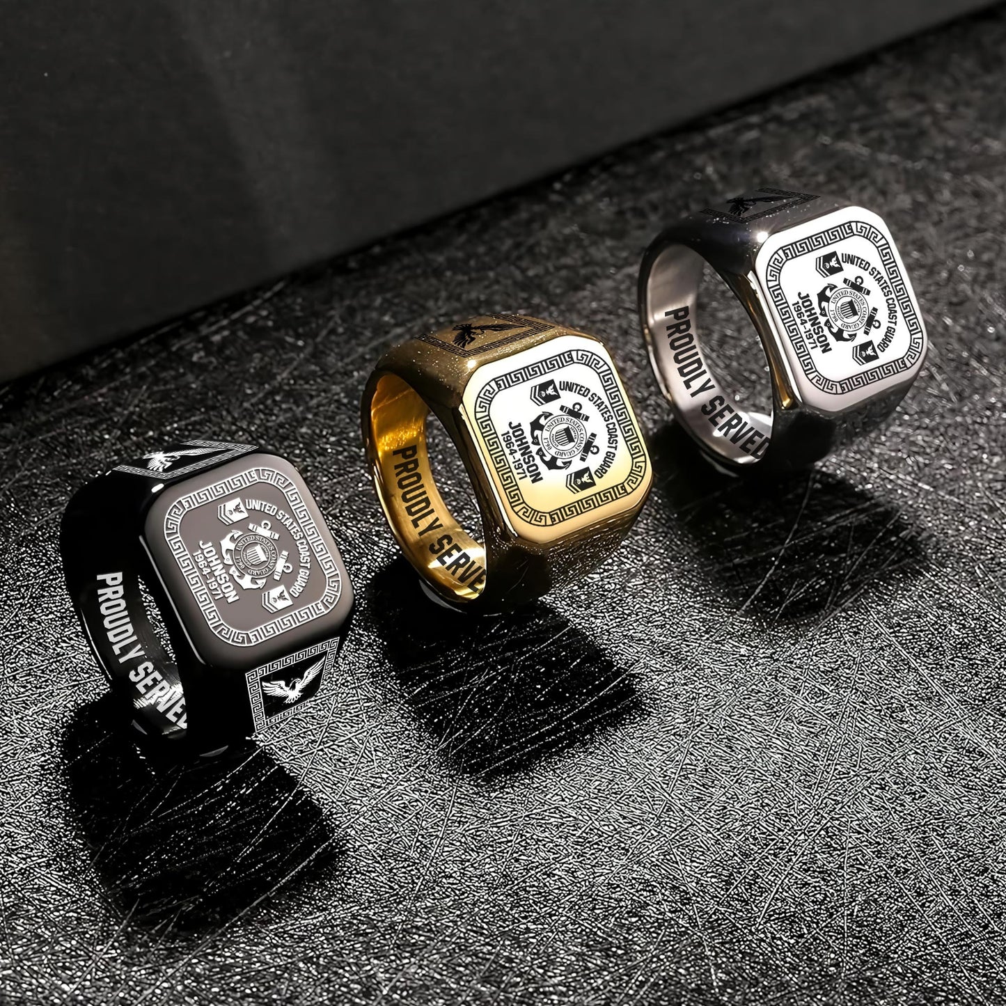 US Coast Guard – Engraved Men's Ring – Heritage Greek Crest