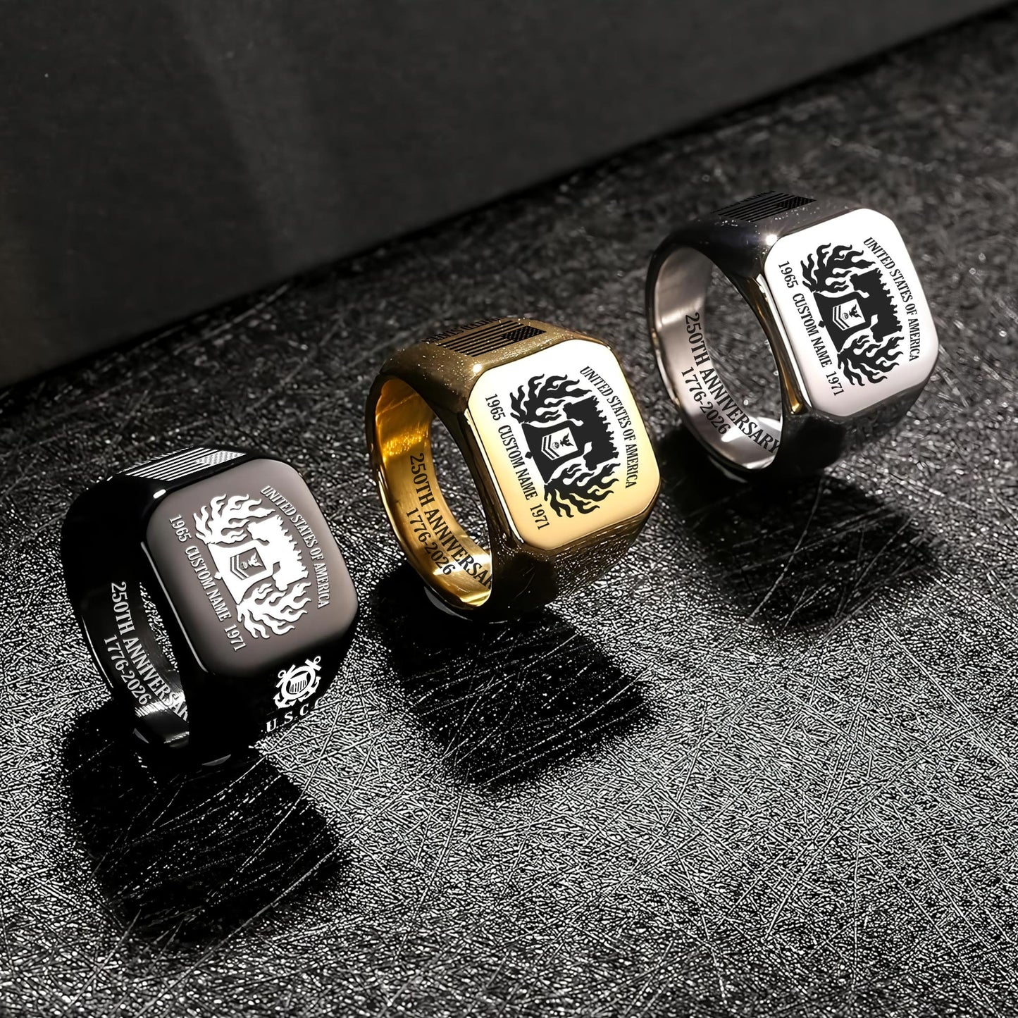 US Coast Guard – Engraved Men's Ring – Valor Flame Crest