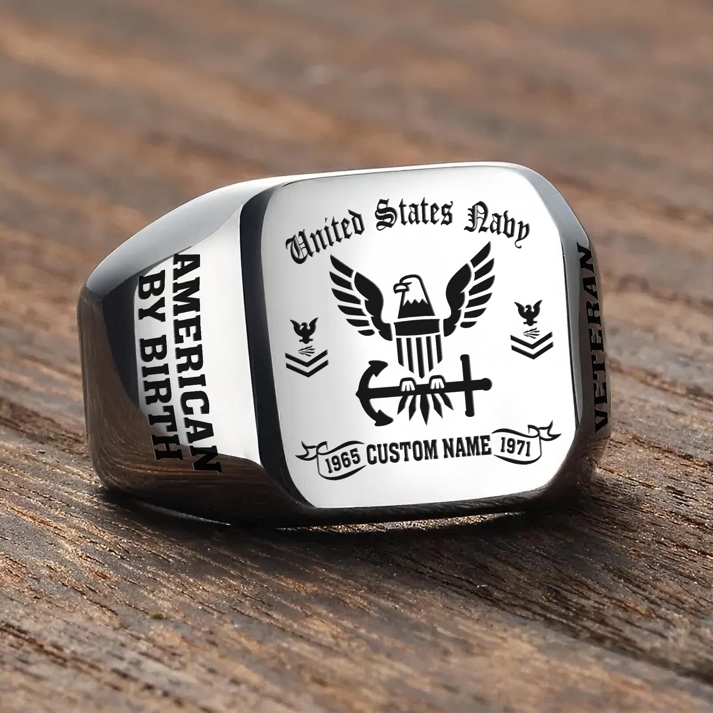 US Navy – Engraved Men's Ring – MERICAN BY BIRTH