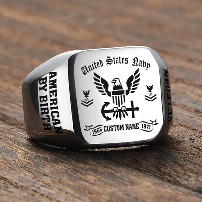 US Navy – Engraved Men's Ring – MERICAN BY BIRTH