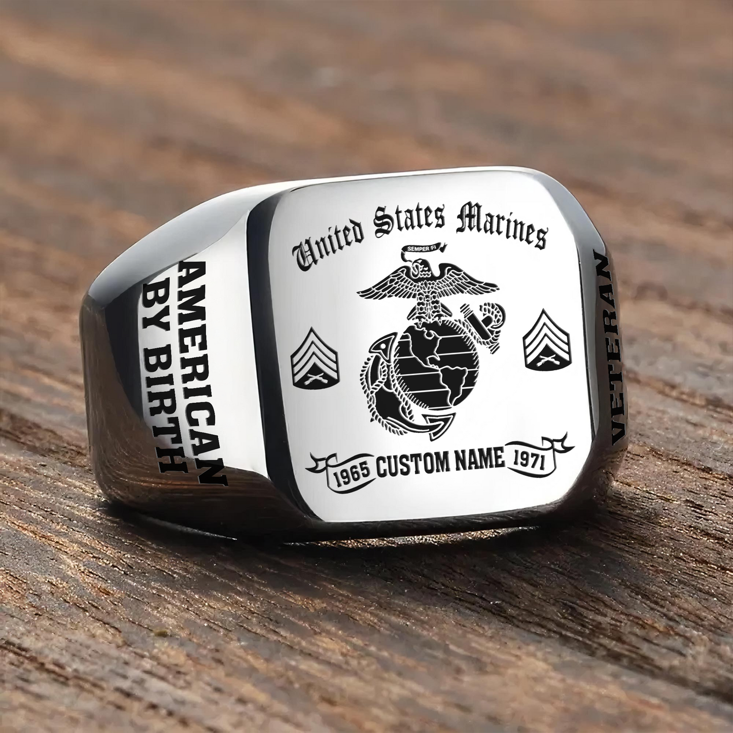 US Marine Corps – Engraved Men's Ring –   MERICAN BY BIRTH