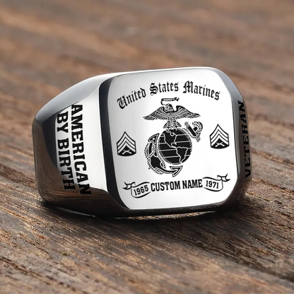US Marine Corps – Engraved Men's Ring –   MERICAN BY BIRTH