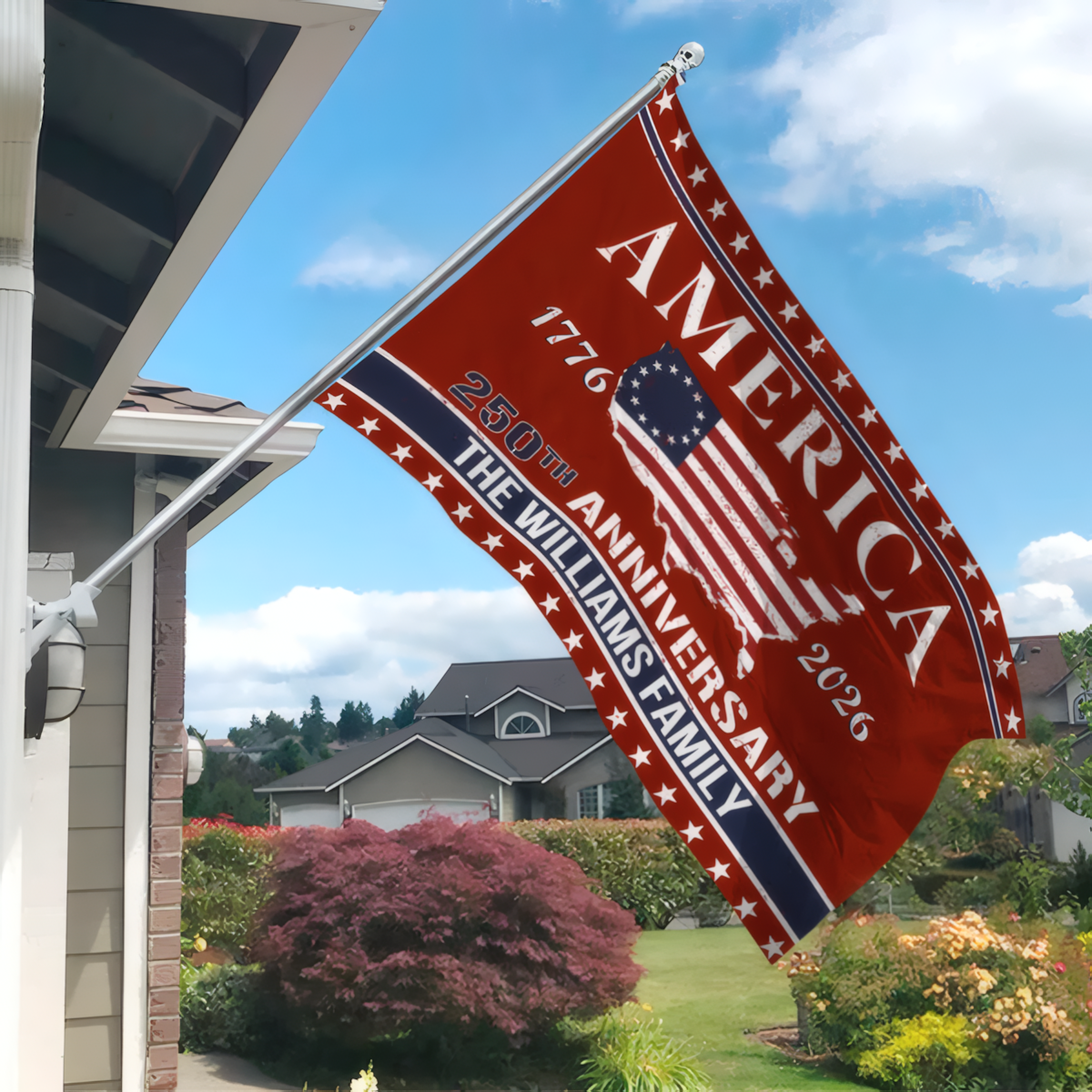 Personalized Family Name America 250th Anniversary Banner House Flag