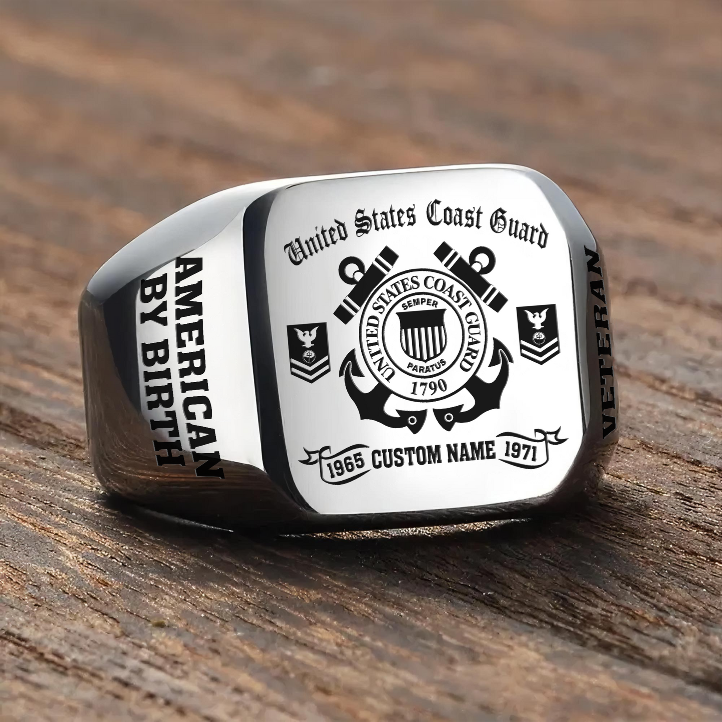 US Coast Guard – Engraved Men's Ring –  MERICAN BY BIRTH