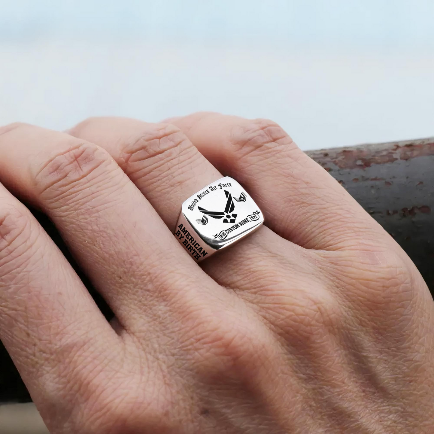 US Air Force – Engraved Men's Ring – MERICAN BY BIRTH