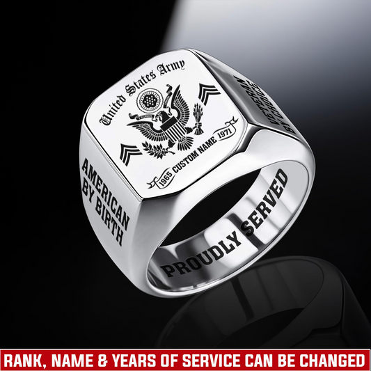 US Army – Engraved Men's Ring – MERICAN BY BIRTH