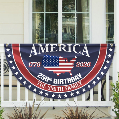 Custom Family Name America 250 Birthday 1776-2026 Non-Pleated Fan Flag