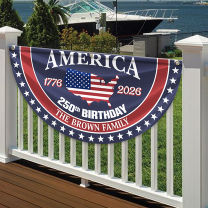 Custom Family Name America 250 Birthday 1776-2026 Non-Pleated Fan Flag