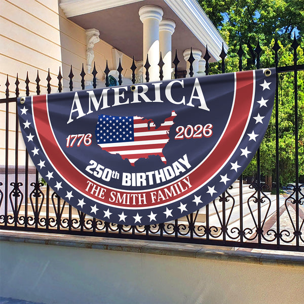 Custom Family Name America 250 Birthday 1776-2026 Non-Pleated Fan Flag