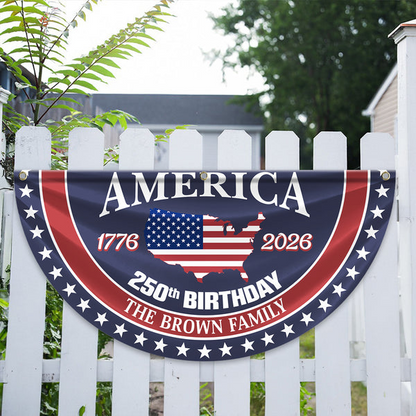 Custom Family Name America 250 Birthday 1776-2026 Non-Pleated Fan Flag