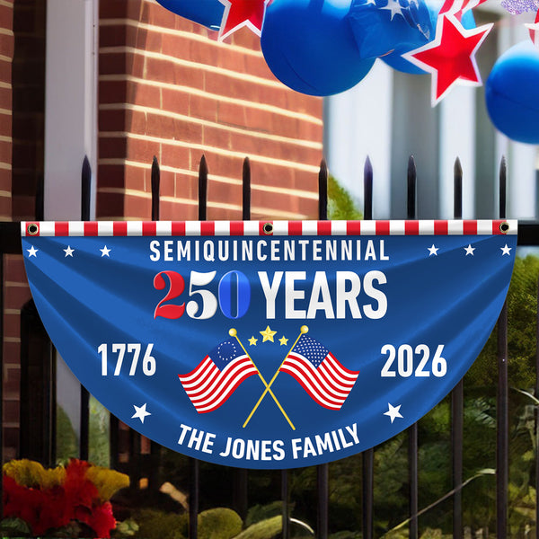 Custom Family Name 250 Years Semiquincentennial Non-Pleated Fan Flag
