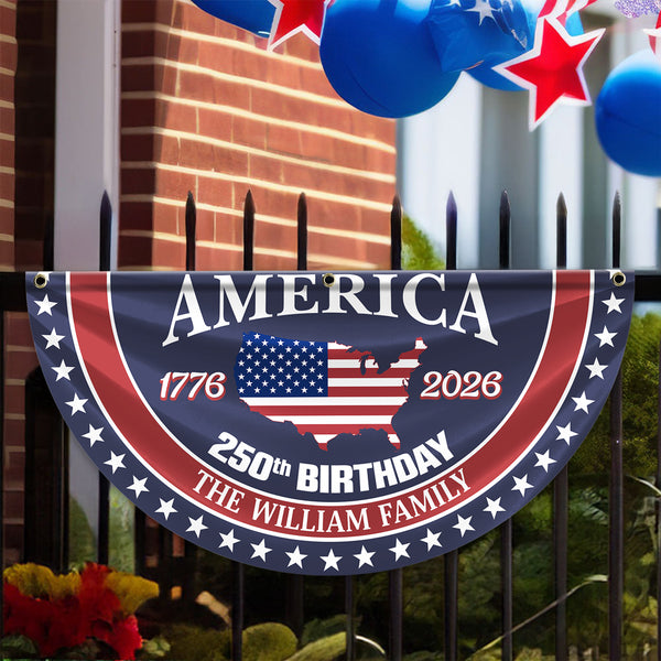 Custom Family Name America 250 Birthday 1776-2026 Non-Pleated Fan Flag