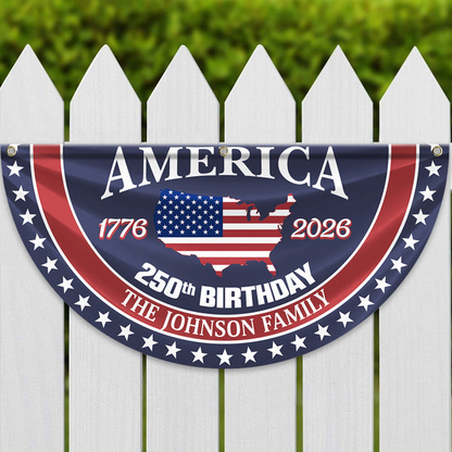 Custom Family Name America 250 Birthday 1776-2026 Non-Pleated Fan Flag