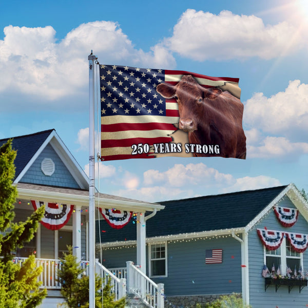 250 Years Strong Cow American Flag for Farmhouse Patriotic Decor