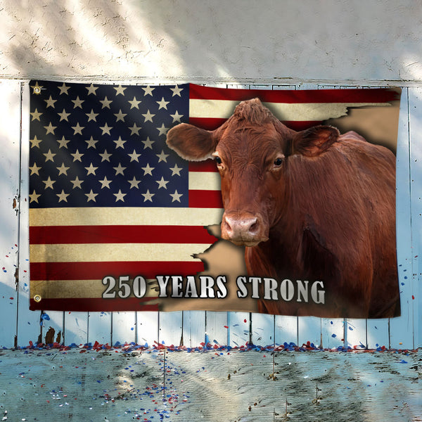 250 Years Strong Cow American Flag for Farmhouse Patriotic Decor