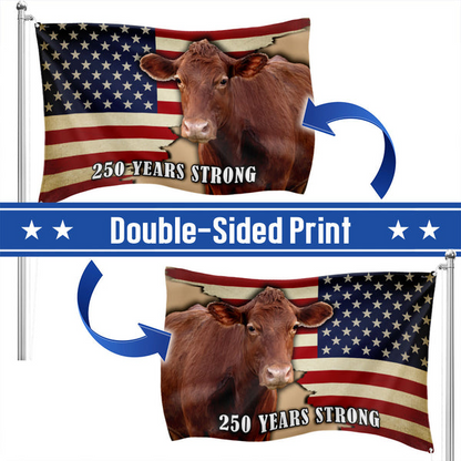 250 Years Strong Cow American Flag for Farmhouse Patriotic Decor