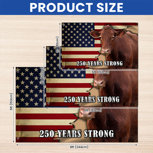 250 Years Strong Cow American Flag for Farmhouse Patriotic Decor