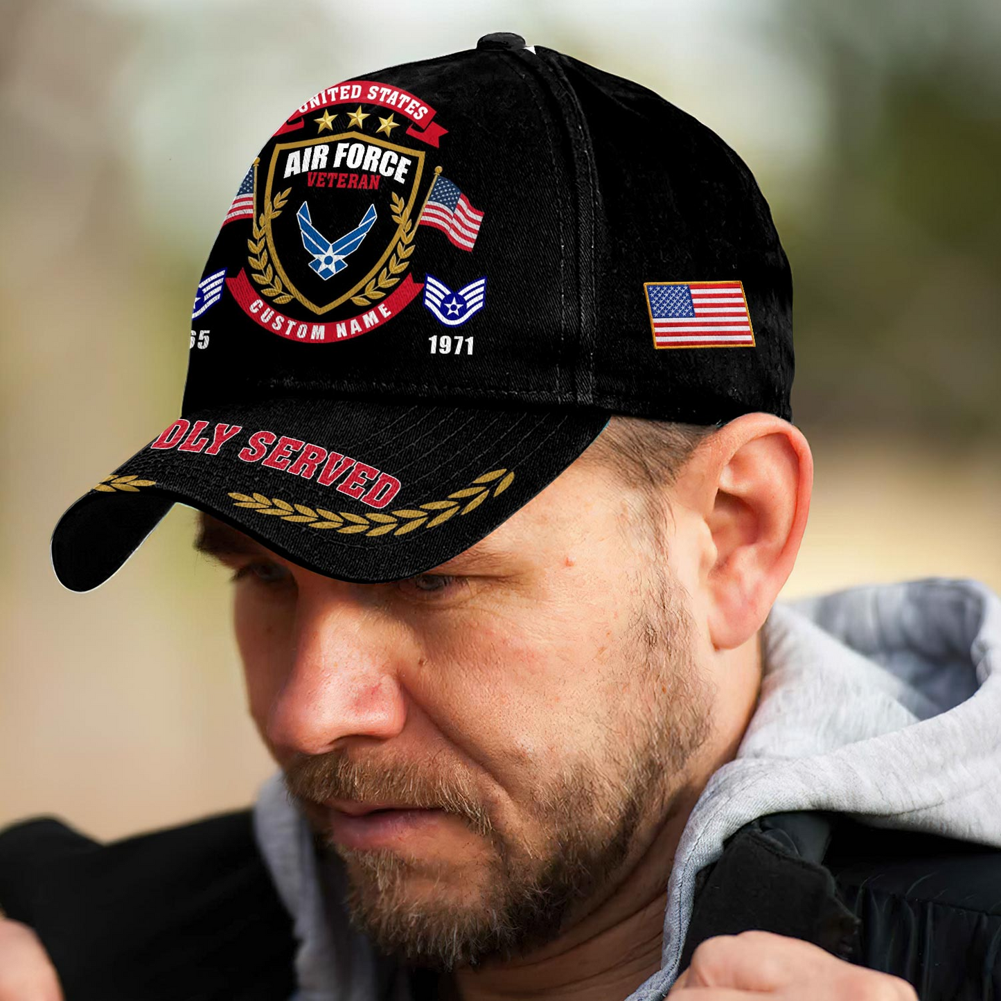 Personalized U.S. Air Force Veteran Cap – Custom Name, Rank & Years of Service