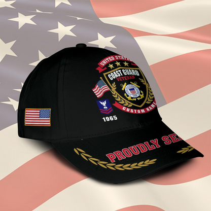 Personalized U.S. Coast Guard Veteran Cap – Custom Name, Rank & Years of Service