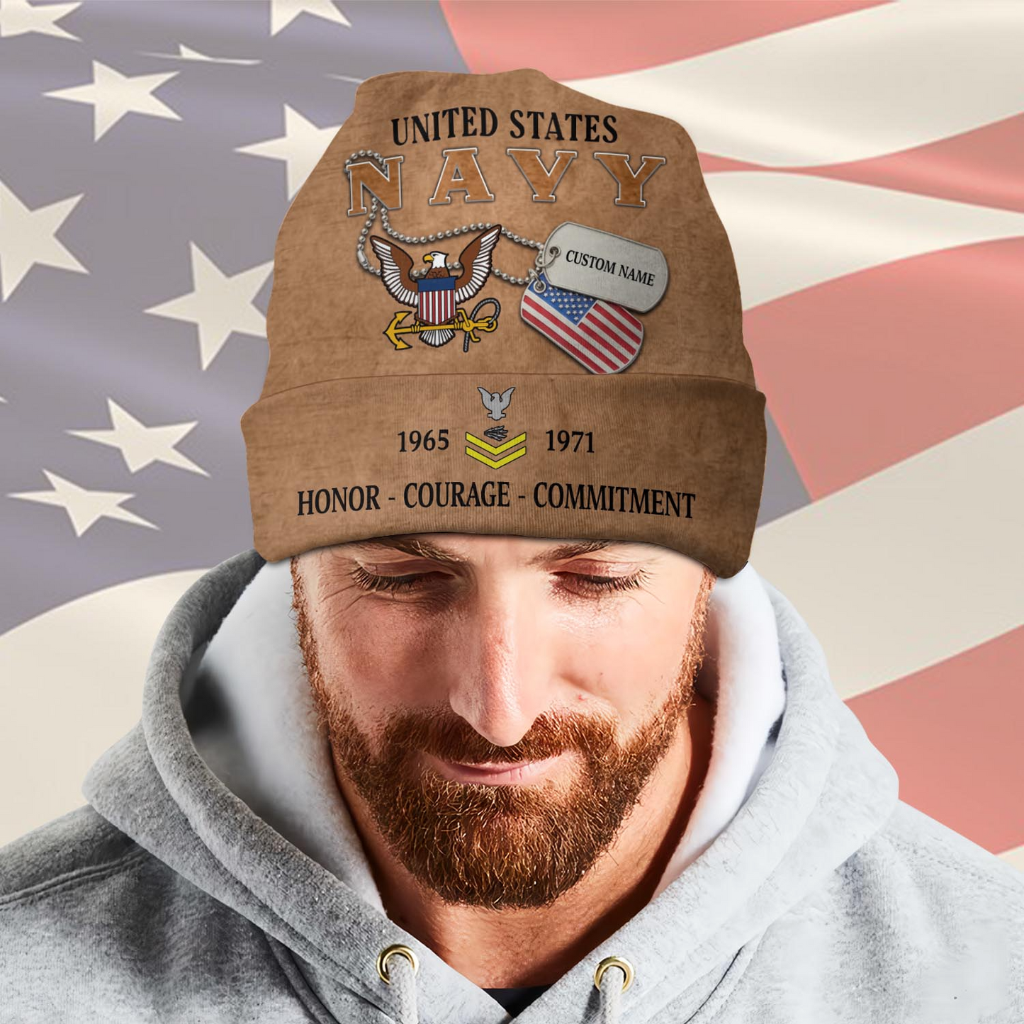 US Navy – Beanie Hat – Vintage Leather Veteran