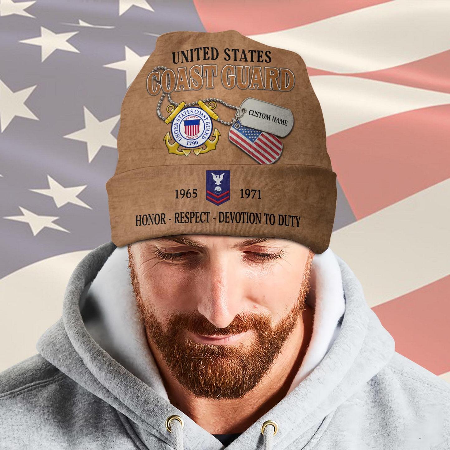 US Coast Guard – Beanie Hat –  Vintage Leather Veteran