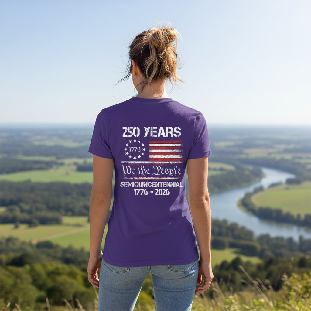 Celebrate Our America 250th Anniversary United States Semiquincentennial Back Side Dark Women Tee