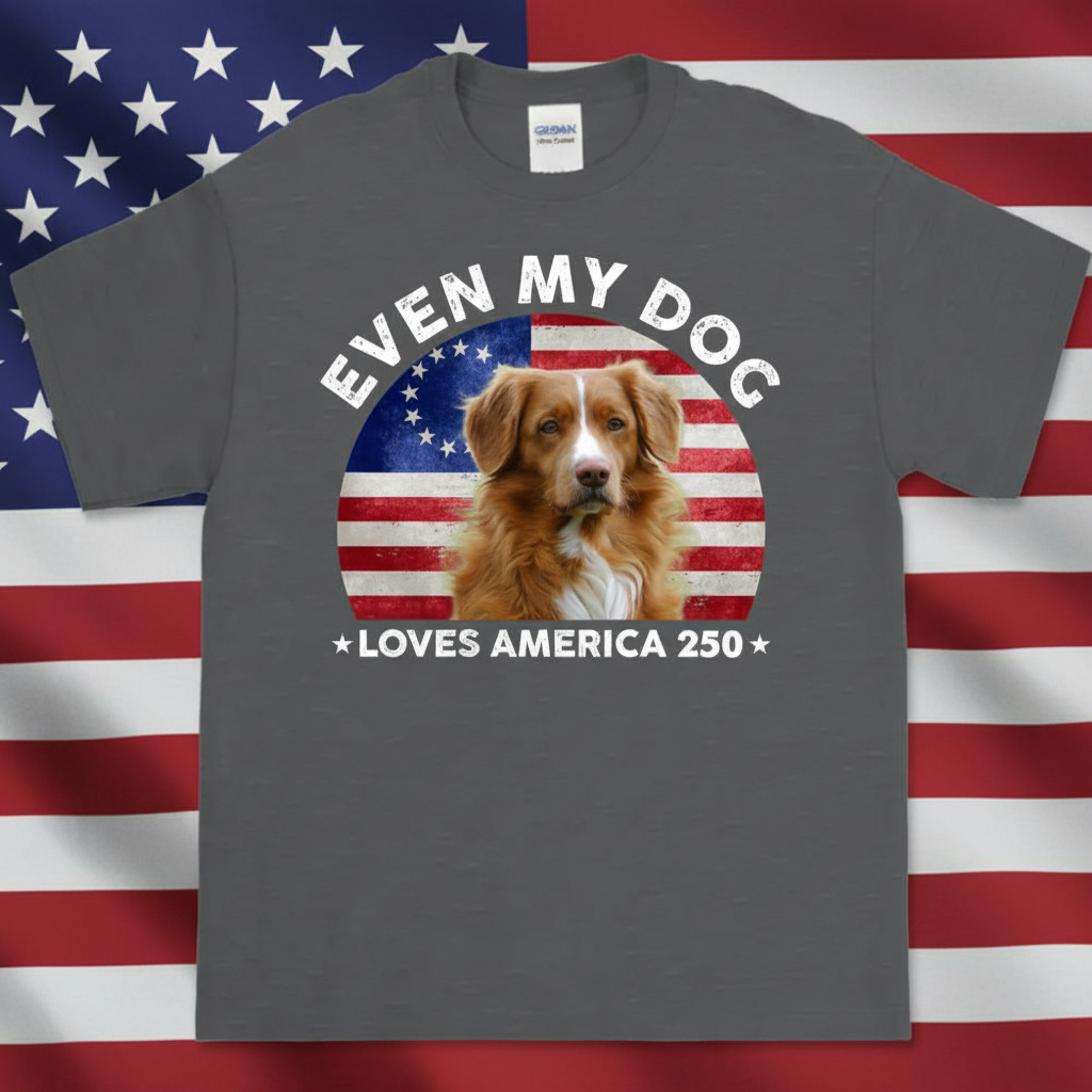Custom Photo Even My Dogs Love America 250 Dark Basic Tee