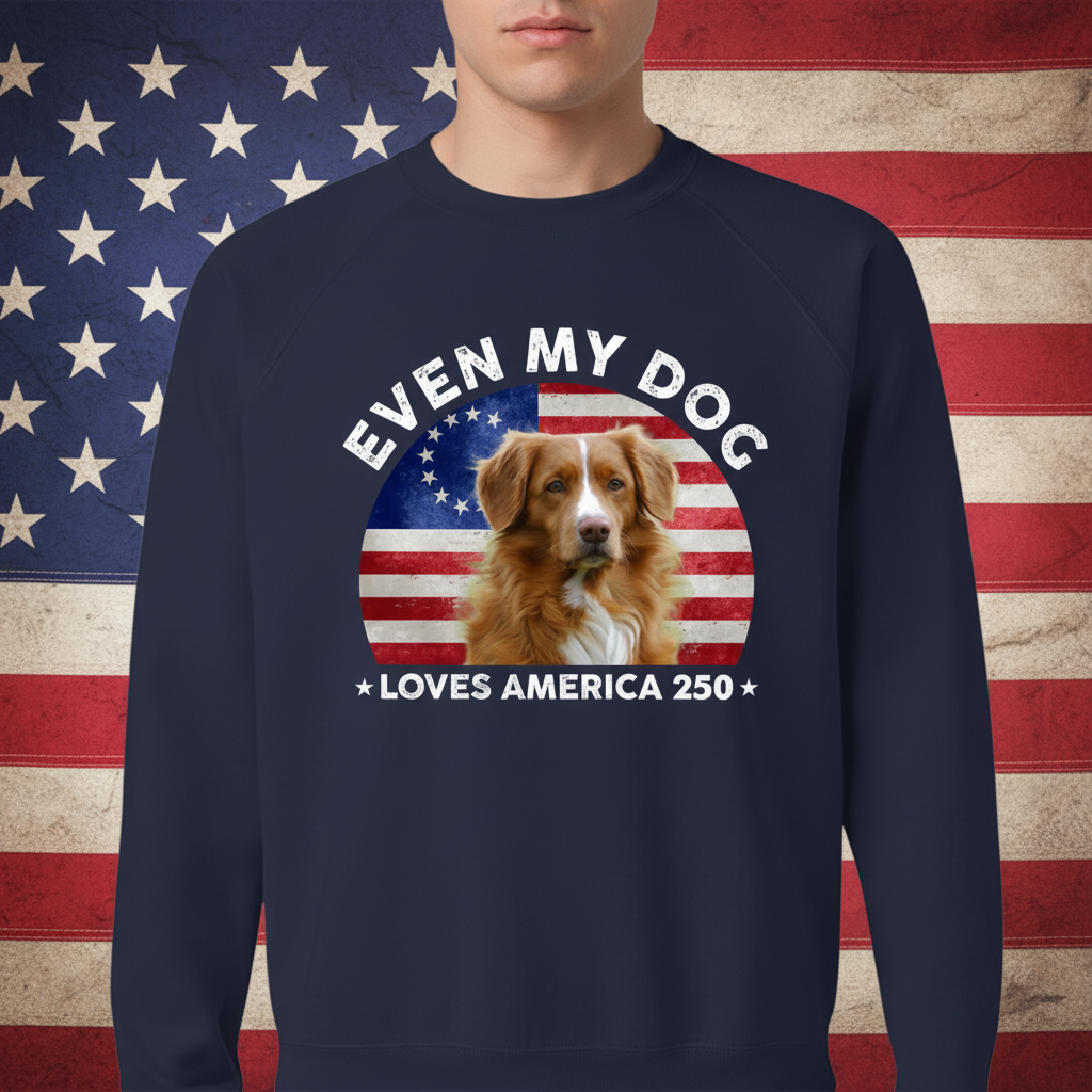 Custom Photo Even My Dogs Love America 250 Dark Sweatshirt