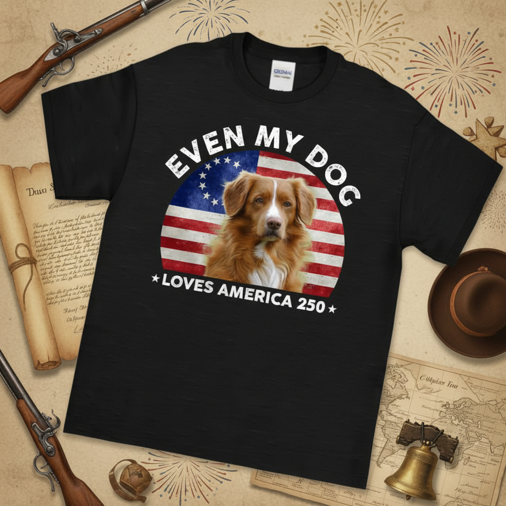 Custom Photo Even My Dogs Love America 250 Dark Basic Tee