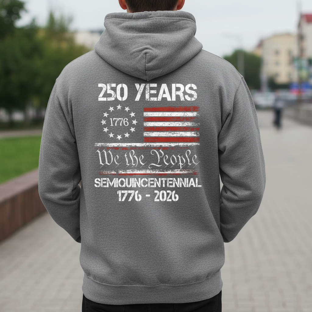 Celebrate Our America 250th Anniversary United States Semiquincentennial Back Side Dark Pullover Hoodie