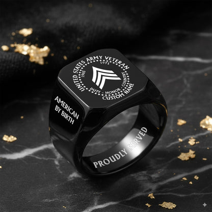 US Army – Engraved Men's Ring – Veteran By Choice
