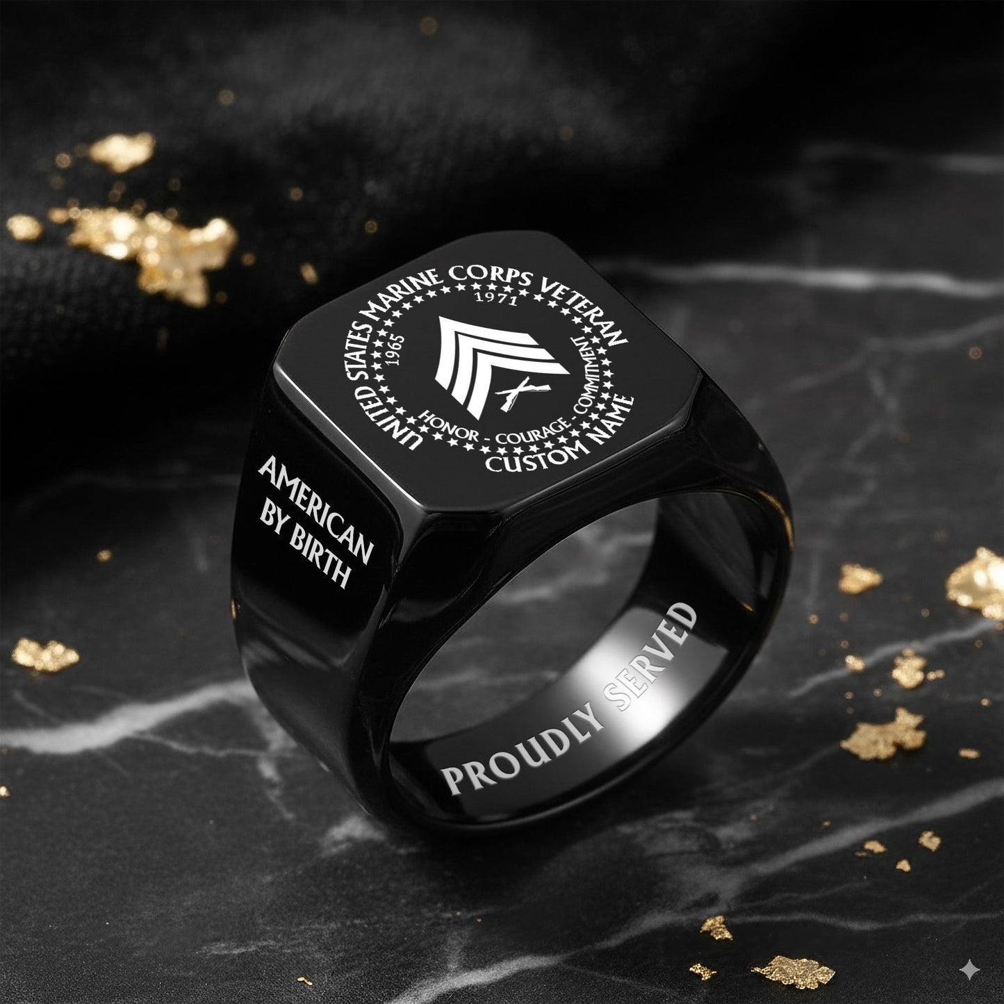 US Marine Corps – Engraved Men's Ring – Veteran By Choice