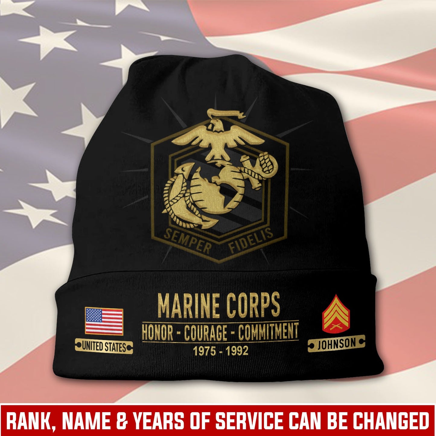 US Marine Corps – Beanie Hat – Veteran Tribute Patch