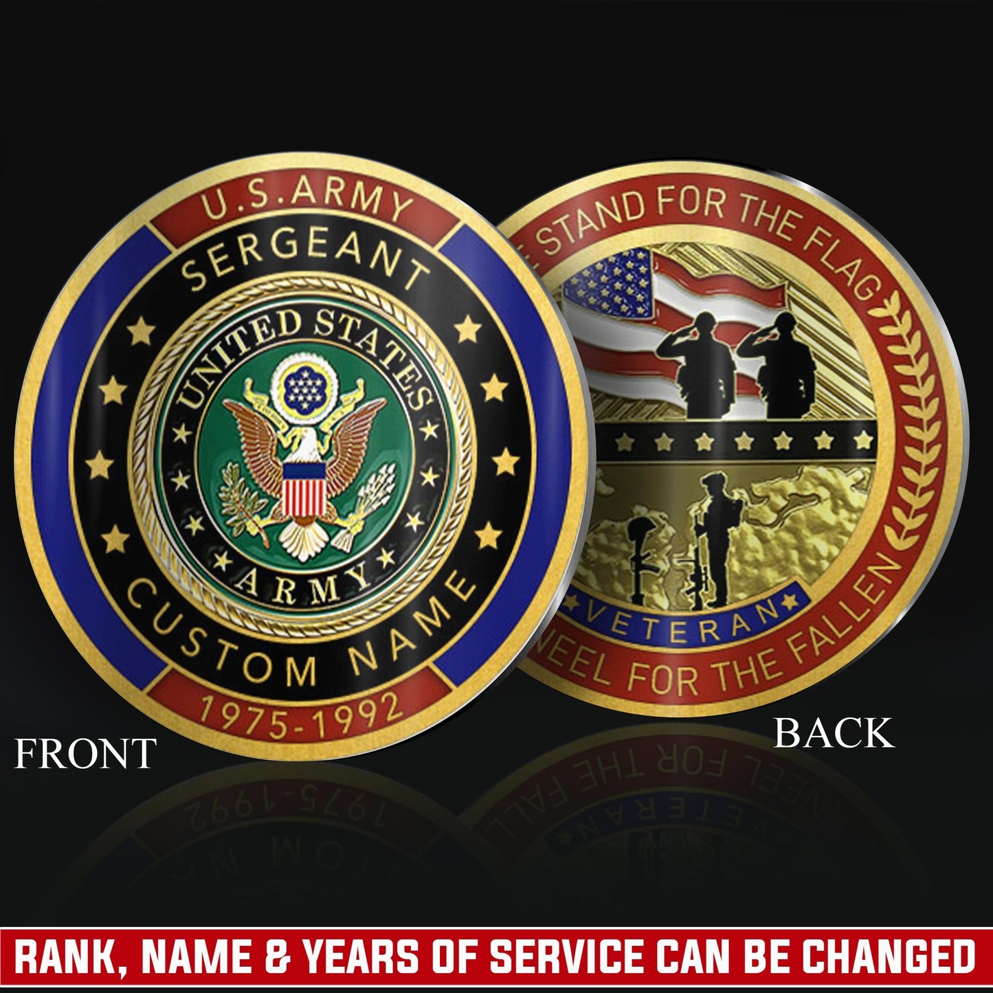 US Army – Military Printed Challenge Coin – We Stand For The Flag