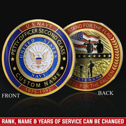 US Navy – Military Printed Challenge Coin – We Stand For The Flag