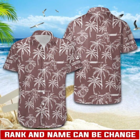 US Marine Corps – Hawaiian Shirt – Tropical Line Art