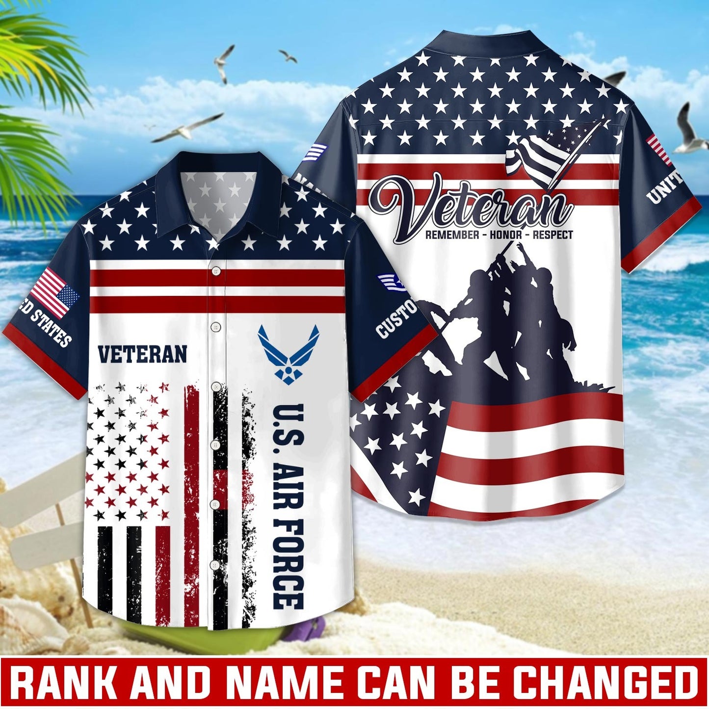 US Air Force – Hawaiian Shirt – Patriotic Stripe Graphic