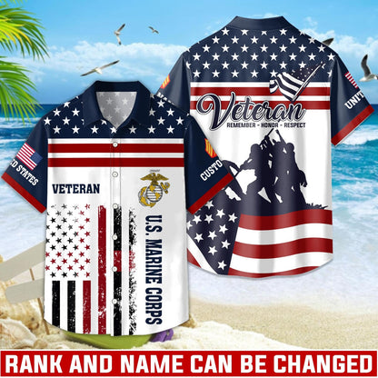 US Marine Corps – Hawaiian Shirt – Patriotic Stripe Graphic