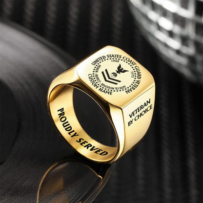 US Coast Guard – Engraved Men's Ring – Veteran By Choice