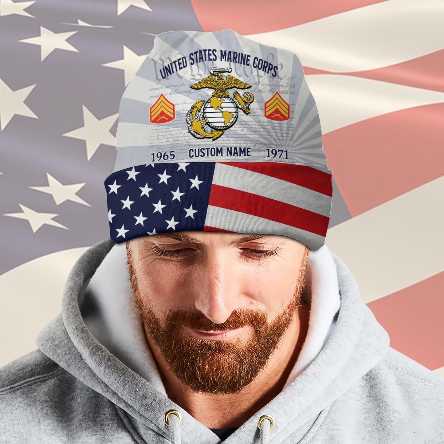 US Marine Corps – Beanie Hat – Stars & Stripes Veteran