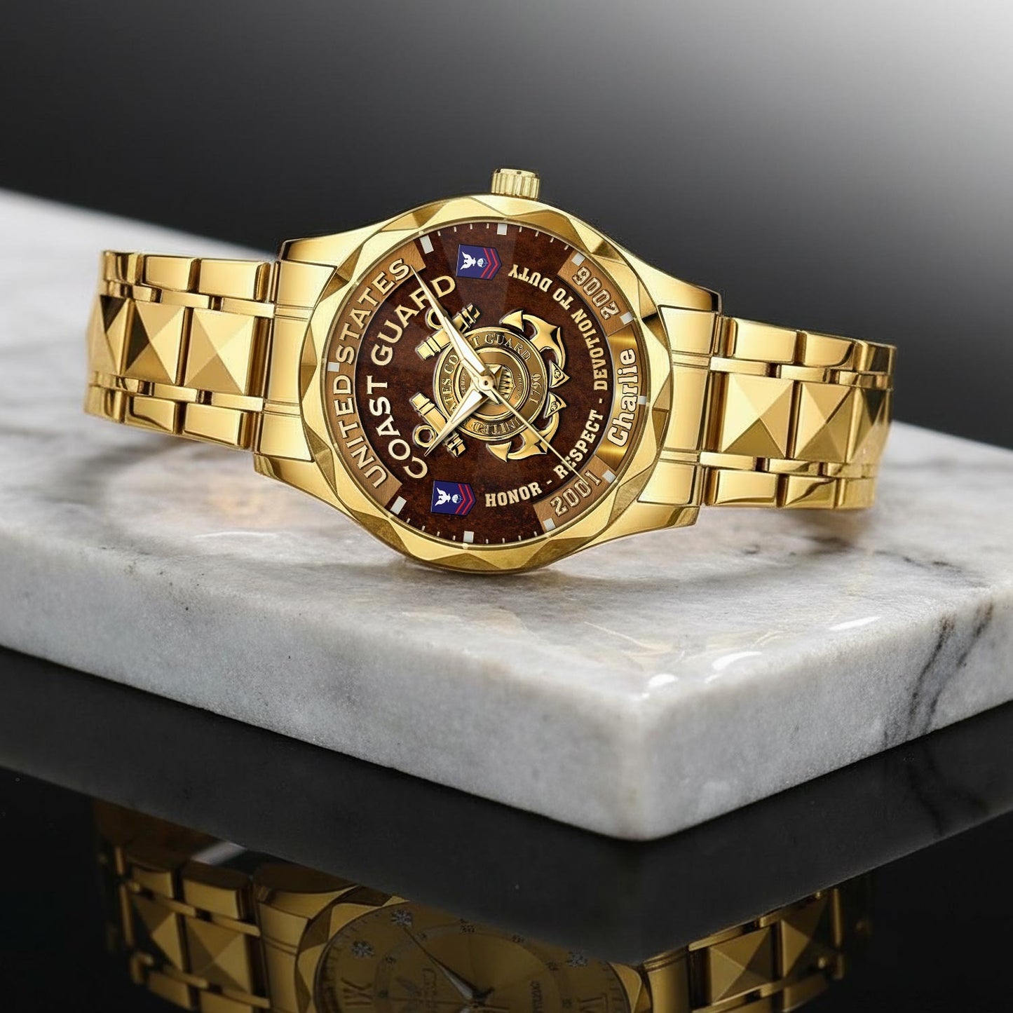 US Coast Guard – Diamond-Cut Bezel Watch – Duty Honor Country