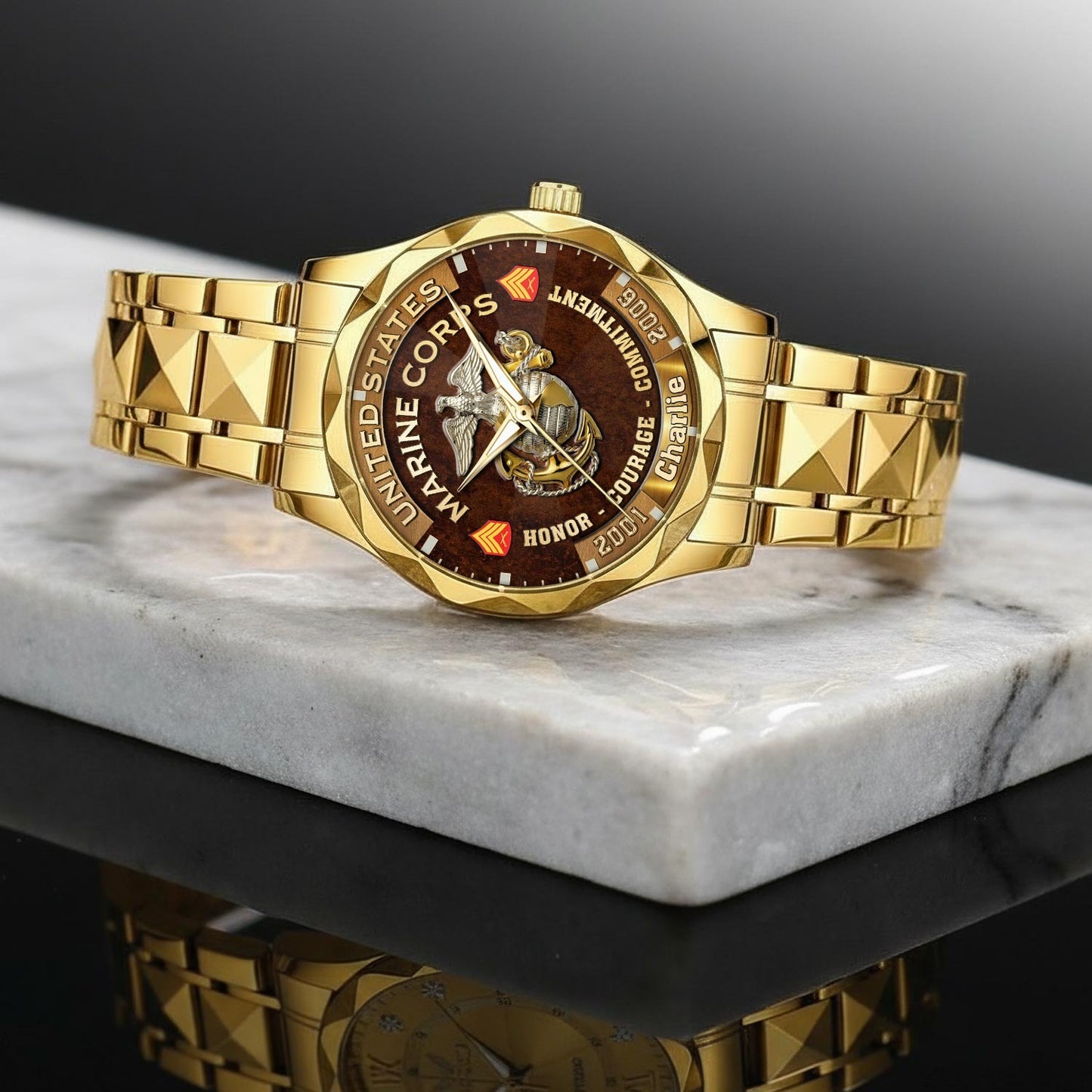 US Marine Corps – Diamond-Cut Bezel Watch – Duty Honor Country